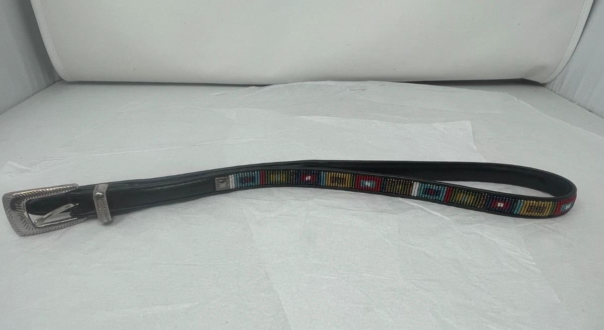 Brighton Black and Multicolor Patterned Beaded Belt Vintage Brighton Skinny Beaded Belt, Black Belt, Colorful  main image 2