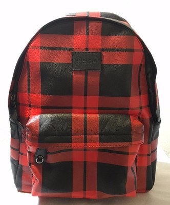 COACH リュック ブラック/レッド ストライプ NWT Coach Printed Leather Campus Backpack Red Black F71821 | eBay