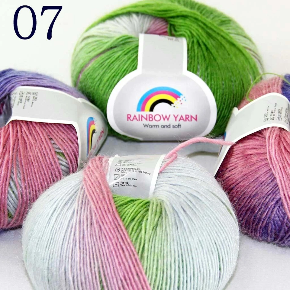 Sale 4Ballsx50gr Colorful Rainbow Rug Shawl Cashmere Wool Hand Crochet Yarn 07
