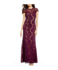 TADASHI SHOJI ILLUSIONS LACE AUTUMN / NUDE GOWN DRESS sz 8