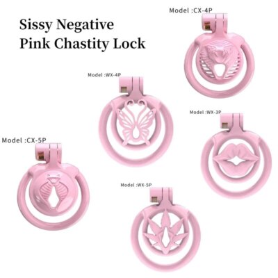 Male Sissy Cobra Negative Pink Chastity Device Cage Mamba with 5 Ring Lock Belt