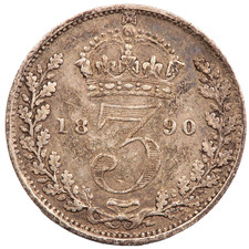 1890 QUEEN VICTORIA SILVER THREEPENCE 3 PENCE COIN