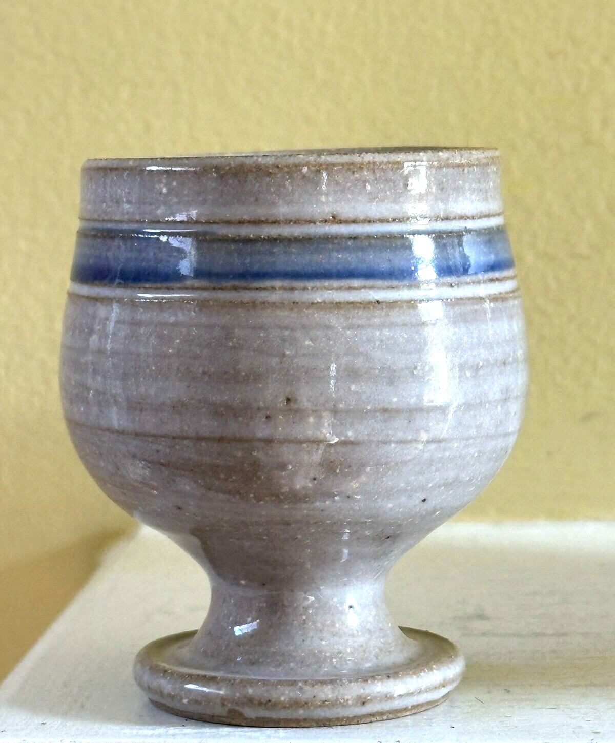 Jugtown Ware Goblets Footed Beige w/Blue Band Set of Five 3-1/4" NC Pottery