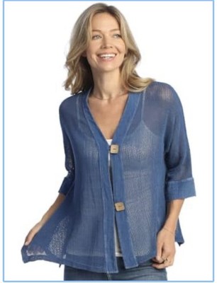Jess & Jane Blue Mineral Washed Cotton Mesh Cardigan Lightweight Size Large