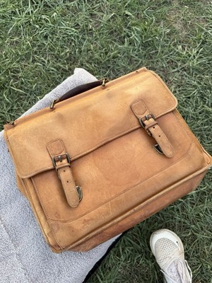 Vintage L.L. Bean Satchel Messenger Bag Mens Brown Leather Travel Portfolio Work