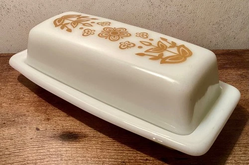 Vintage Pyrex Woodland Butter Dish Glass Lid Brown Floral 1970s 72 B