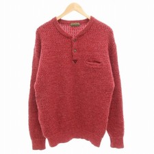 Le Calex Knit Sweater Long Sleeve Pullover Henley Neck Wool Ll Red /Gv Men'S