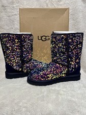 UGG Women s Classic Short Stellar Sequin Suede Lined Pull-On Boots US 7