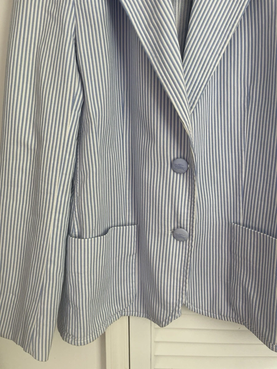 Mujer Burberry Falda Chaqueta Traje Talla 10/12 Azul Blanco Rayas Excelente Estado
