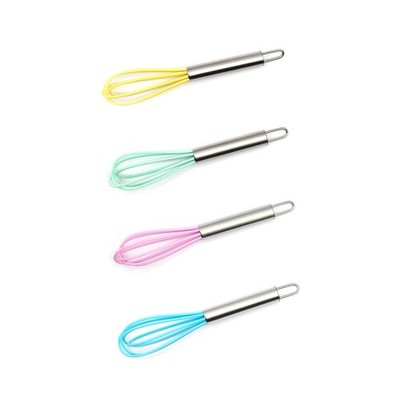 4 Pcs 6'' Mini Silicone Kitchen Whisks with Stainless Steel Handles (4 Colors)