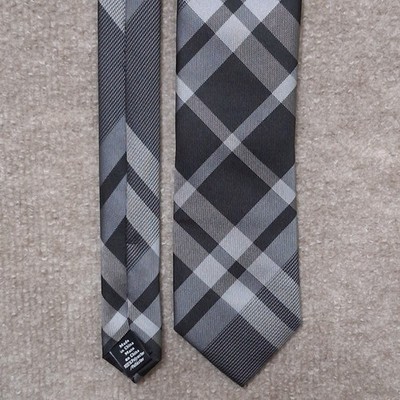 Apt 9 Mens Skinny Necktie 2.5'' Gray Charcoal Silver Plaid Check Polyester