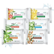 Gentle Skin Cleansing Wipes, 6 pack of 30 count each of Vitamin C, Cucumber, ...