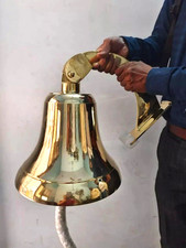 Nautical 18" Big Hanging Door Bell Antique Brass Ship With Wall Mounted Bracket