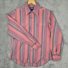 VTG Wrangler Shirt Men 16-35 X-Long Tails Pearl Snap Cowboy Cut Pink Striped 90s