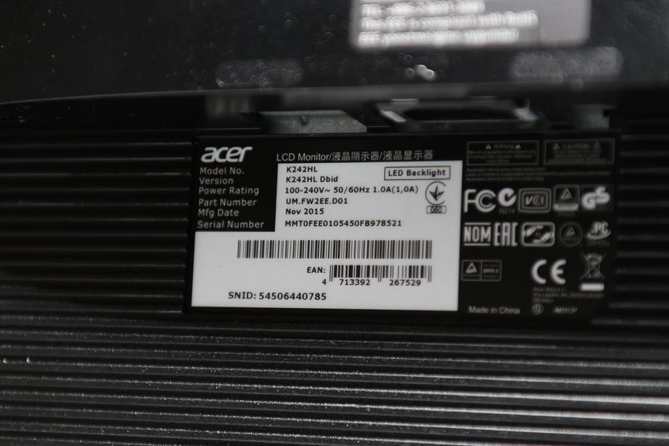 Acer ka240h 24" Full HD LED Monitor VGA HDMI DVI with power cable - Image 4 of 4