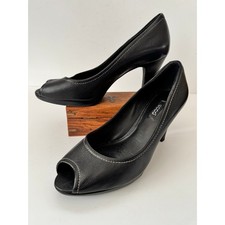 ECCO Women's Black Peep Toe Heels Size 8 Leather Comfort Dress Shoes