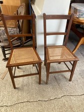 Sedia camera da letto con schienale a scala seduta in vimini intrecciato x 2 vintage legno marrone antico