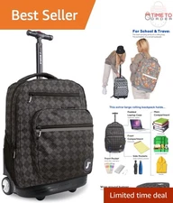 Rolling Backpack Girls Boys Argyle Black 20 Inch Large School Bookbag