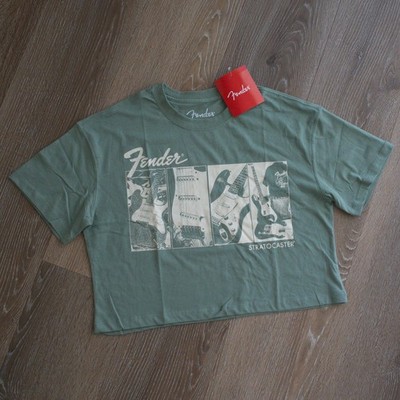  Fender Stratocaster Crop Top Women S Green Guitar Graphic T Shirt NWT Licensed
