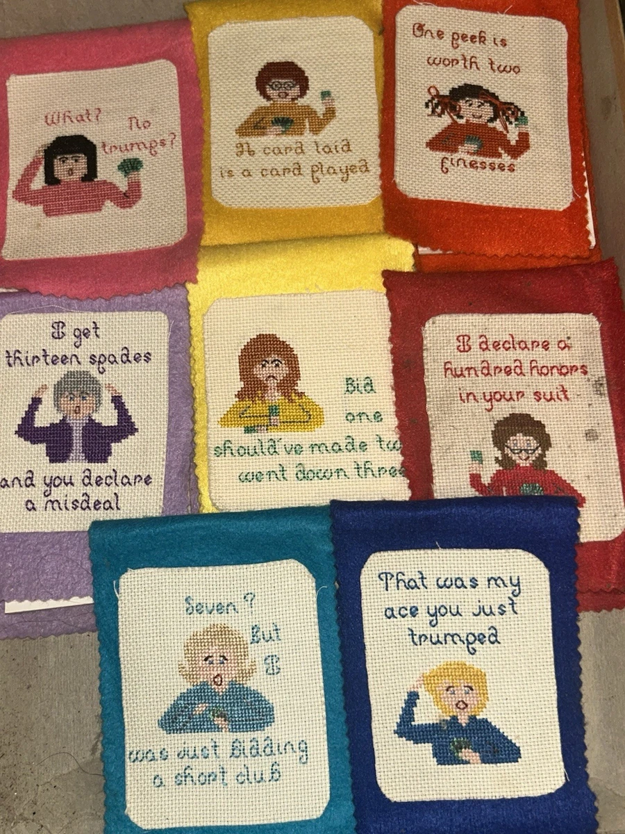 Cross Stitch Playing Card Sayings Hand Sewn Felt Notepads•Unique Vintage 70s Lot