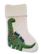 West Elm Dinosaur Brontosaurus Felted Wool Christmas Stocking Nepal Handmade NWT