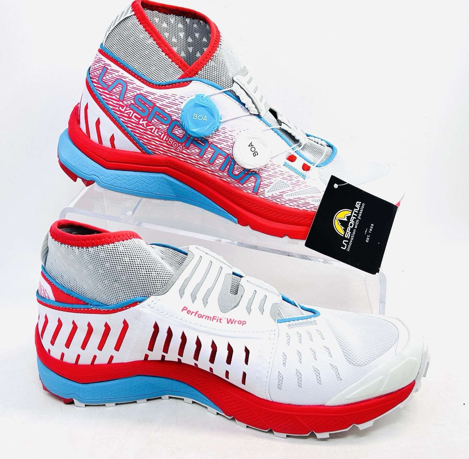 Zapatos para correr de montaña La Sportiva Jackal II BOA para mujer talla 10 blancos/hibisco NUEVO