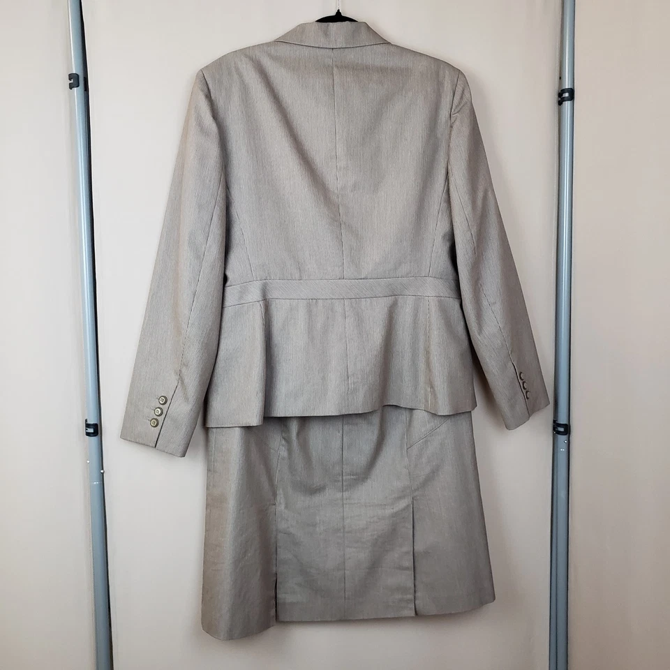 Jones New York Suit 12 A Line Skirt One Button Jacket Brown Cotton Blend Office  - Image 2 of 4