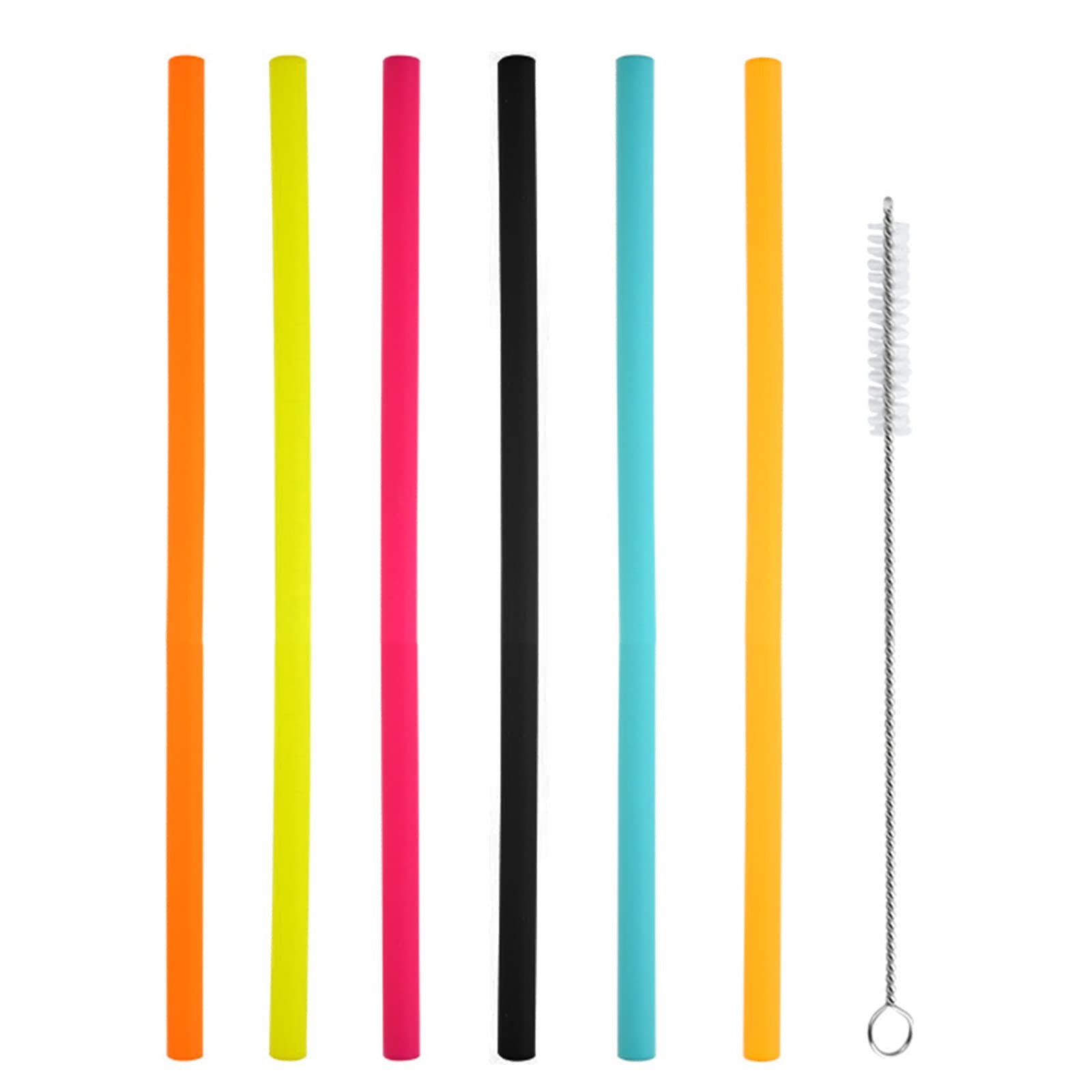 6 Pack Silicone Reusable Straws with Cleaning Brush Colourful Drinking
