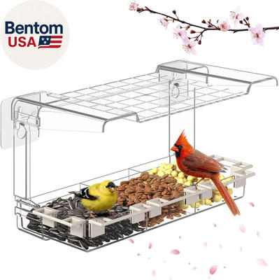 Clear Window Bird Feeder Outdoors - Bird Feeder for Viewing with 5 Perching Stan