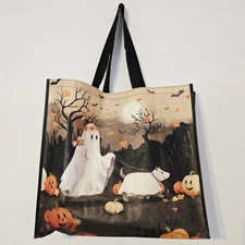Halloween Ghost Walking Dog Bats Pumpkins Moon Shopping Bag New T.J. TJMaxx 