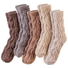 Womens Fuzzy Socks Soft Cozy Fluffy Slipper Winter Warm One Size Brown Series
