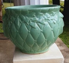 Vintage McCoy Large Turquoise Aqua Blue Quilted Leaf Jardiniere Planter