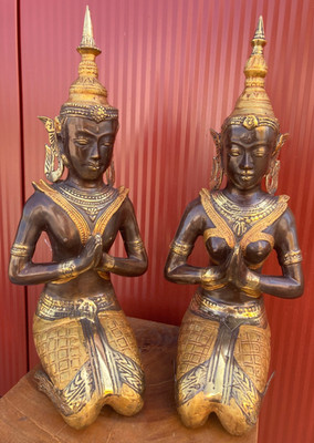 2er Set 3kg 43cm BRONZE Buddha Religion Engelwesen Tempel Wächter Figur Statue