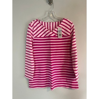 Kim Rogers Pink Striped Criss Cross V-Neck 3/4 Sleeve Top 146081N Womens Medium