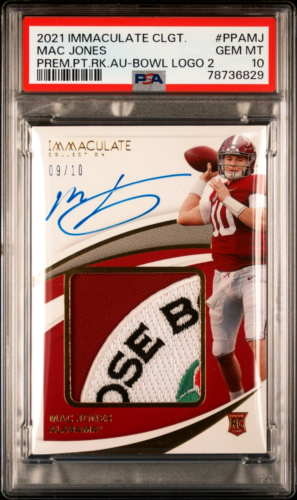 Mac Jones Panini Immaculate Collection Collegiate Premium Patches Rookie Autographs #PPAMJ Bowl Logo 2