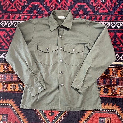 Vintage 1970s US Army OG-507 Shirt Vietnam War Military Dated 1977 Big Sz. L/XL