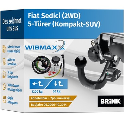 ANHÄNGERKUPPLUNG für Fiat Sedici (2WD) 06-14 abnehmbar BRINK +7pol ESatz ABE
