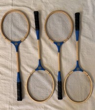 4 Vintage Flash Wooden Badminton Rackets, Regent-Carlton Shuttlecocks, Extras
