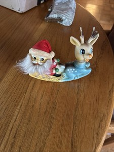 RARE Vtg NINOHIRA Santa Sleigh Rudolph Reindeer MCM Retro Christmas Decor Japan