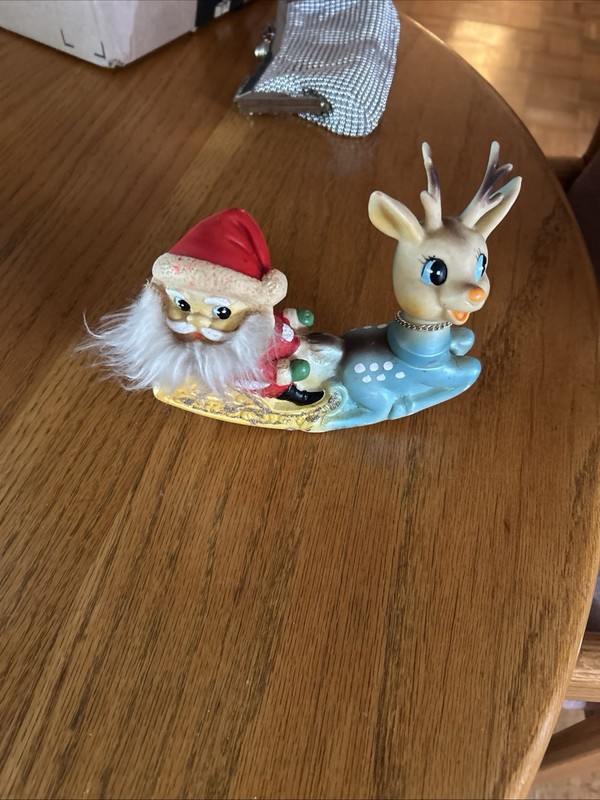 RARE Vtg NINOHIRA Santa Sleigh Rudolph Reindeer MCM Retro Christmas Decor Japan