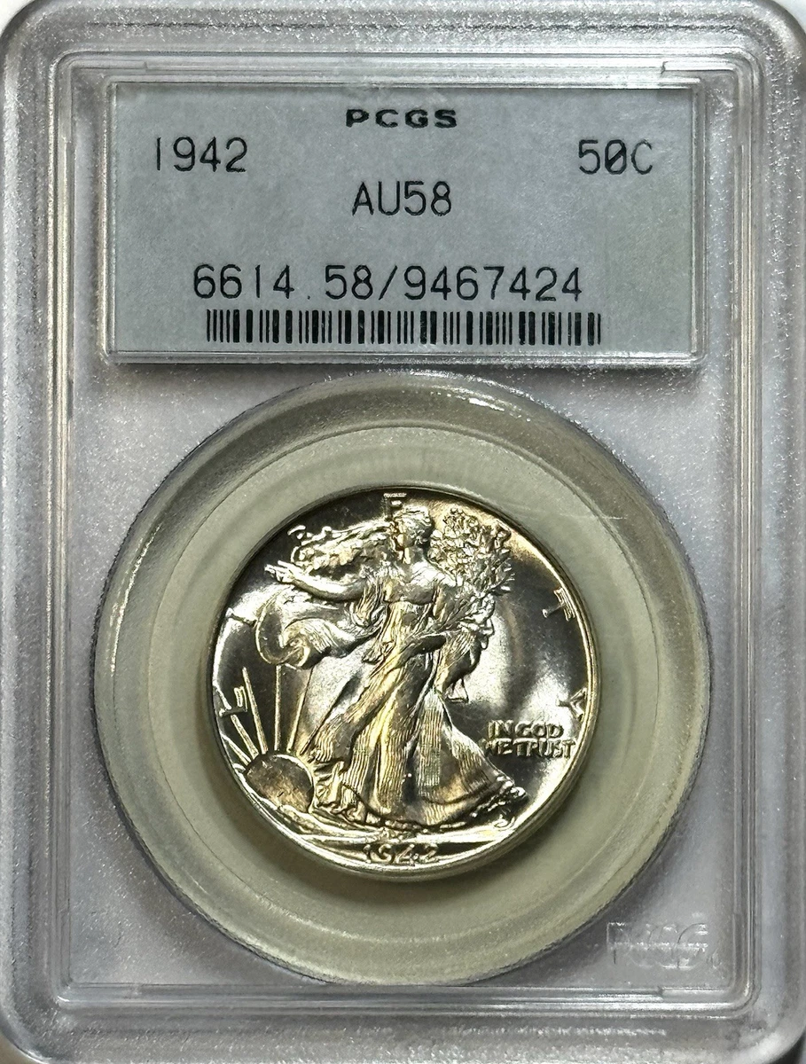 AU 58 Graded 1942 Year Liberty Walking Half Dollars (1916-1947