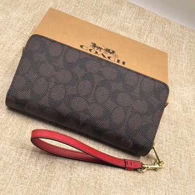 Coach Signature Canvas Long Zip Around Wallet CW778 Charcoal Black