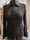Bluse Damen Gr. 38 black Langarm teils durchsichtig mit Glitzersteinen BIBA