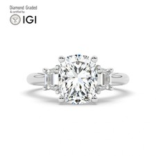 Ecushion Diamond Trilogy Ring Platinum Labgrown 3.70 Ct Solitaire