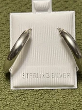 ESTATE FAS CLASSIC PLAIN STERLING SILVER 925 MEDIUM HOOP EARRINGS 1”