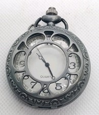 Vintage Style Quartz Pocket Watch Hunter Case Ornate Floral New Battery Works