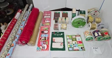 Large Lot of Assorted Vintage Christmas Gift Tags Ribbon Wrapping Paper Twine