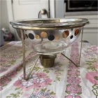 PYREX Glass Bowl Gold Black Polka Dot Art Glass with Metal Stand Two-Piece Set