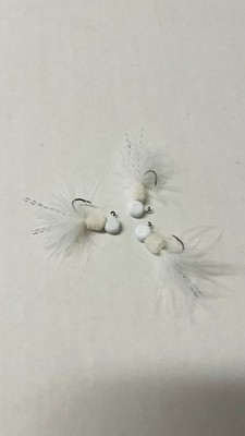 Crappie Jigs 1/16 oz White Head White Body White Maribou Tail Hand Tied 3 Pack