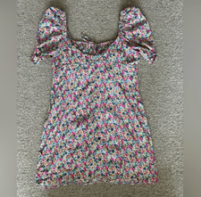 Astr Floral Mini Dress Puff Ruffled Sleeves Key Hole Sweetheart XL Summer Beach
